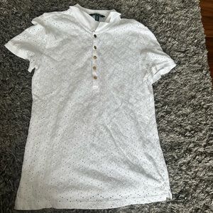 Ralph Lauren, white eyelet top with gold buttons